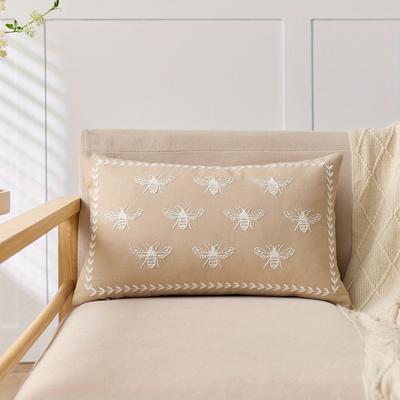 TEMU 1pc, Linen Pillowcase, Throw Pillow Cover, Single Side Embroidery, Suitable For Sofa, Living Room, Bedroom Home Decoration, No Pillow Core Image