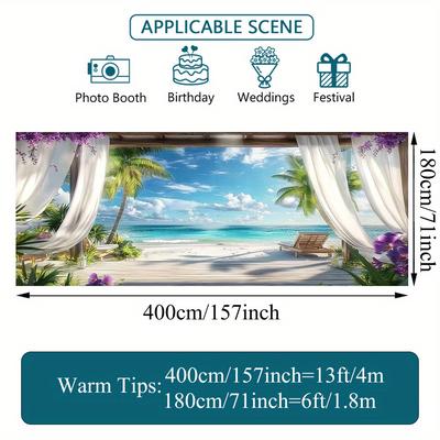 TEMU 1pc 2d Flat Printing Tropical Beach Scene Garage Door Fabric Banner - Durable And Stylish, No Power Needed, Ideal For Weddings, Parties, And Outdoor Celebrations Image