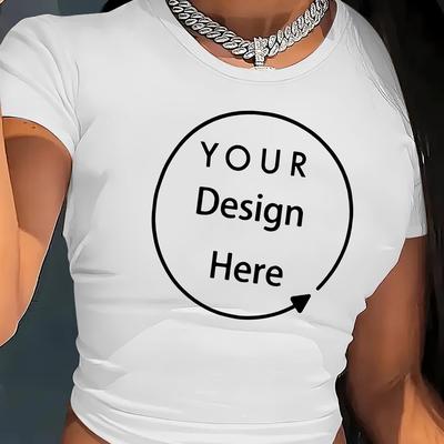 TEMU Customizable Women's Y2k Crop Top T-shirt - Sexy Round Neck, Short Sleeve, Stretchy Polyester Blend, & Parties, Wear, Party Clothing | Y2k Fashion | Glossy Fabric, Cute Image