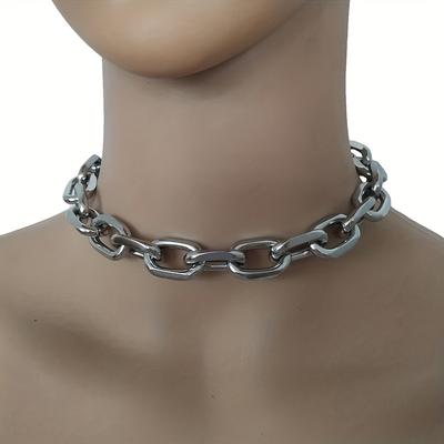 TEMU Women' Steel Chunky Chain Necklace - Goth-inspired, Edgy Rock Style, Ideal For Parties & Casual Attire, Party Accessory|gothic Style Necklace|durable Chain Necklace Image