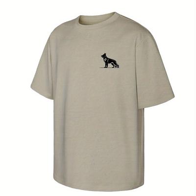 TEMU Black German Shepherd Silhouette Print Tee Shirt, Men's Tees, Casual Short Sleeve T-shirt For Summer Image