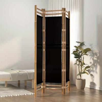 TEMU -piece Folding Room Divider With Bamboo And Canvas - Black, Indoor Accessory For Living Room, Bedroom, Garden And Image