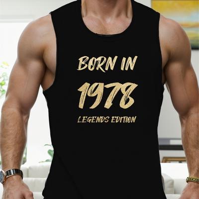 TEMU Born In 1978 Print Men's Tank Top, Casual Sleeveless Athletic Tank Top, Breathable Comfy Tops Image