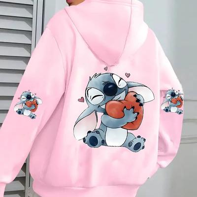 TEMU Women's Stitch Print Zip-up Hoodie With Pockets - Cozy Polyester Sweatshirt For Fall/winter, , Heart Pattern, Fashionable Sportswear, Hoodies For Image
