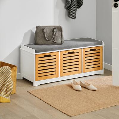 TEMU White Stool With Mdf And Bamboo Wood Seat Image