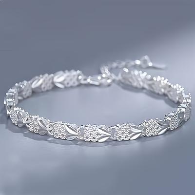 TEMU Elegant 925 Sterling Silver Bohemian Bracelet - Adjustable Toggle Clasp, Intricate Leaf Design, Casual Attire & Gift , Versatile Accessory|bohemian Style|adjustable Clasp Image