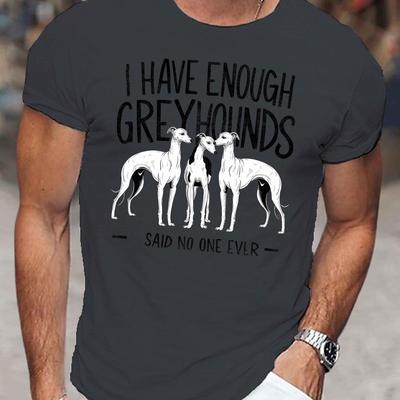 TEMU 1pc Greyhound Print Men's T-shirt - Casual Crew Neck Polyester Tee With Stretch, Geometric Pattern Short Sleeve Top For Summer Image