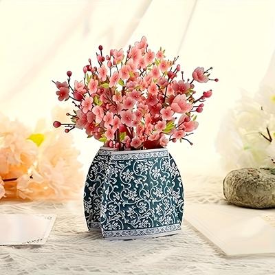 TEMU Elegant Porcelain Flower 3d Pop-up Greeting Card – Reusable Message Card With Vibrant For Mother’s Day, Birthdays, Teacher’s Day, Thanksgiving – Unique & Celebration Card Image