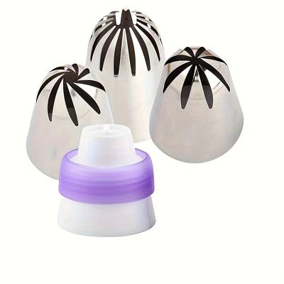 TEMU 4pcs Stainless Steel Extra Large Piping Tips Set, 3-color Decorating Nozzles For Cupcakes, , - Christmas, Easter, Hanukkah, Thanksgiving, Day Image