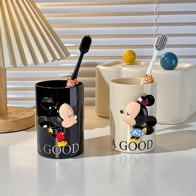 TEMU Cartoon Cute Combination Set Of 2pcs - Durable Toothbrush And Mouthwash Cup For Couples Image