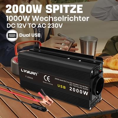 TEMU Lvyuan 1000w/2000w () Car Power Inverter ( 12v To Ac 220v Power Converter) With 3.1a Usb Car Adapter For Smartphone, Laptop Car Outdoor Camping Image