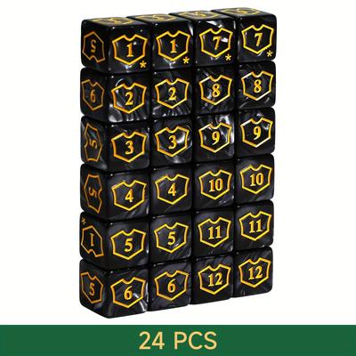 TEMU 24pcs Mtg Dice Counters - Black Hexagonal Plastic Tokens With Yellow Numbering & Symbols, Magic: , Tcg, And Card Games, Game Accessories | Hexagonal Tokens | Durable Game Tokens, Magic Image