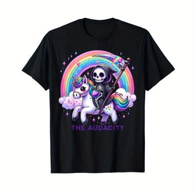 TEMU The Audacity Skull Rainbow Halloween Breathable Cotton T-shirt Image