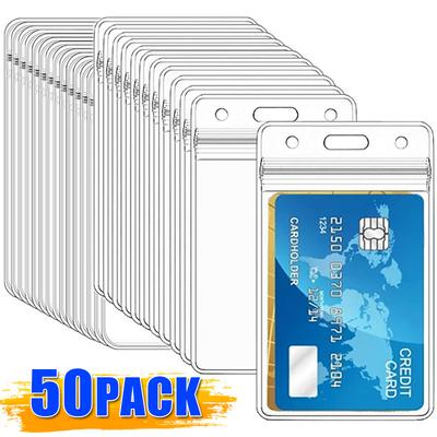 TEMU 50pcs Transparent Pvc Waterproof Card Holder, Vertical 65*117mm Protector Case For Business, Bus, Bank, Credit, Id & Badge Cards, Plastic, Card Holder Image