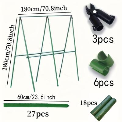 TEMU 1 Set Of 27 Durable Metal Climbing Plant Garden Stakes - Vine Support Poles Suitable For Tomatoes, Grapes, , And - Essential For Greenhouse And Outdoor Gardening Image