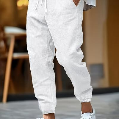 TEMU Men's Lightweight Linen Joggers - Breathable, Loose-fit Casual Pants With Drawstring Waist For Beach, Outdoors & Casual Attire, Jogging Pants, Outdoor Clothing, Comfortable Leisurewear Image