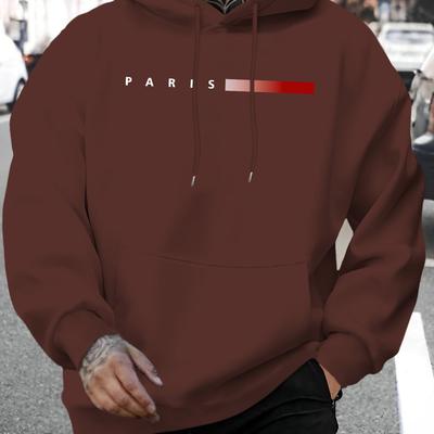 TEMU Men's Bright Letter Print Hoodie - Stylish Long Sleeve Pullover With Drawstring, Comfortable Casual Fall/winter Sweatshirt Image