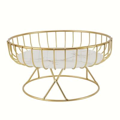TEMU Elegant Golden Metal Fruit Basket - Round Creative Snack Tray For Afternoon Tea, Candy, Desserts - Ideal For Birthdays, Parties, Thanksgiving - Durable And Decor. Image