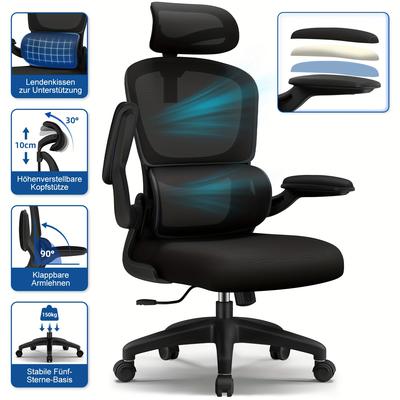 TEMU Ergonomic Office Chair, Desk Chair With Adjustable Headrest, Armrests, Lumbar Support, Swivel Executive Chair, Supports Up To 150kg Image