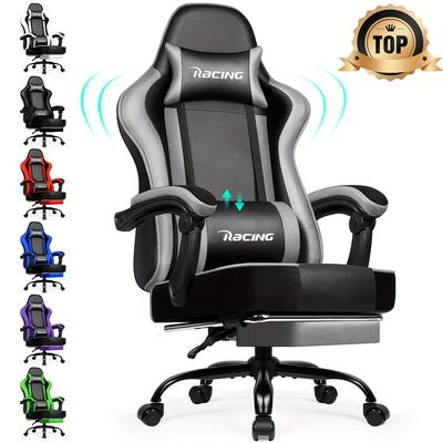TEMU Gaming Chair With Adjustable Lumbar Pillow, Ergonomic Gaming Recliner Rocking Function 90°-170°, 150kg Capacity, Grey Image