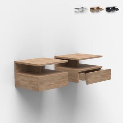 Llb Living Life Bed - Nachttische 2er Set wandhängend mit Schublade für das Schlafzimmer Alabastro Image