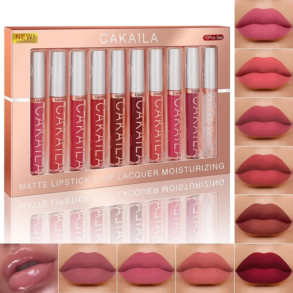 10/6 PCS Lippenstift-Set, matt, nackt, flüssiger Lippenfleck, Make-up für Frauen, Antihaft-Cup-Lipgloss, wasserdicht, langlebige Kosmetik Image