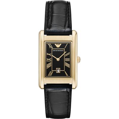 Quarzuhr EMPORIO ARMANI, schwarz, Armbanduhren, Damen, Armbanduhr, Damenuhr, Herrenuhr, Lederarmband, analog, Tag Image