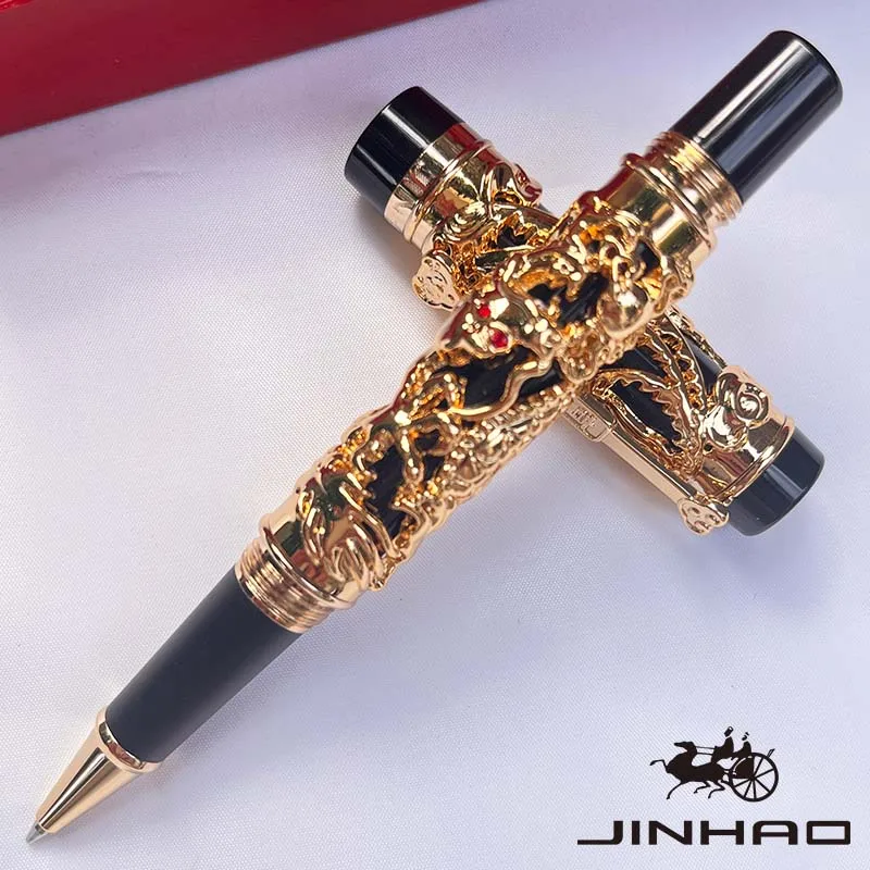 Jinhao Vintage Metal Carving Dragon Phoenix Tintenroller mit schwerer Kratzkappe (schwarze Tinte) Image