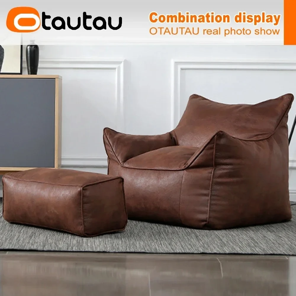 OTAUTAU Einzelsofabezüge ohne Füllung, Kunstleder, Sitzsack, Stuhl, Ottomane, Puff, Salon, Fußhocker, Schnittcouch, Sac SF001 Image