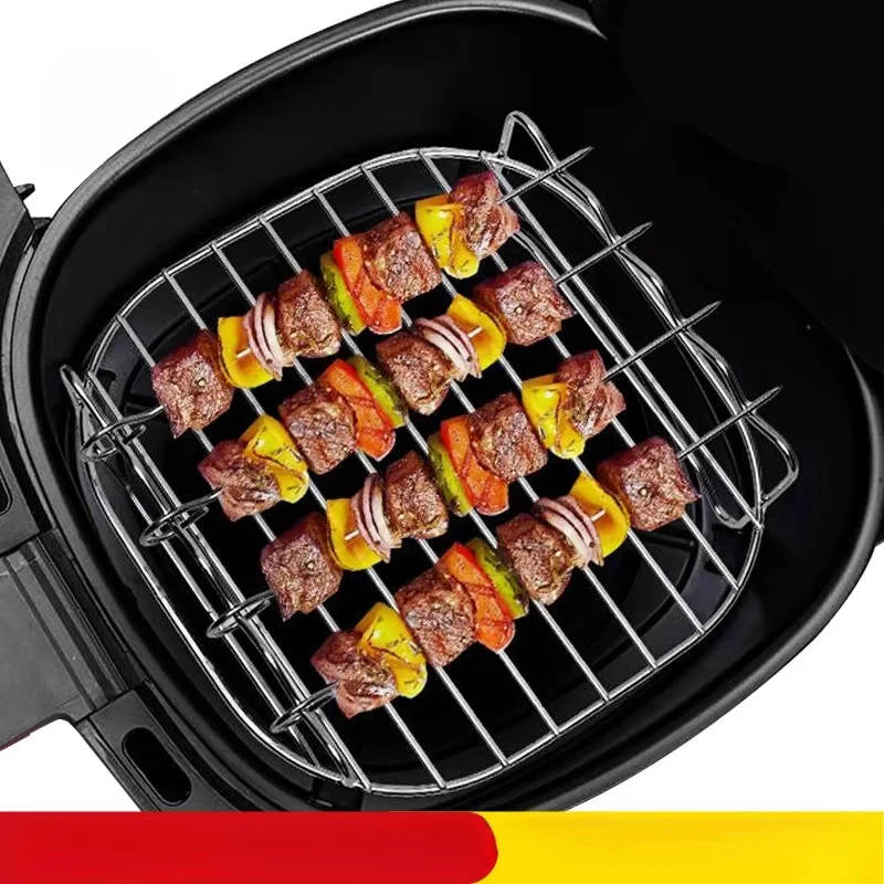 Outdoor-Grillset mit Spießen, quadratisch, Heißluftfritteuse, Grill, Dampfgarer, Grillhalterung aus Edelstahl Image