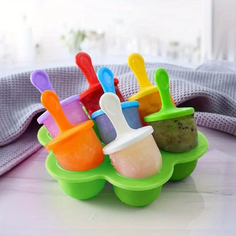 1pc 7 Löcher DIY Eis Pops Silikon Form Eis Ball Maker Popsicles Formen Baby Obst Schütteln Hause küche Zubehör Werkzeug Image