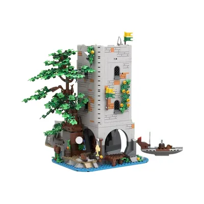 Gobricks MOC Forestmen Fluss Festung Ziegel Modell Mittelalterlichen Wachturm Architektur Bausteine Image