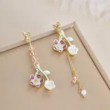 New Fashion Love Flowers Tassel Asymmetric Earrings Ladies Gentle Wind Elegant Temperament Daily Hundred with Jewelry Gifts