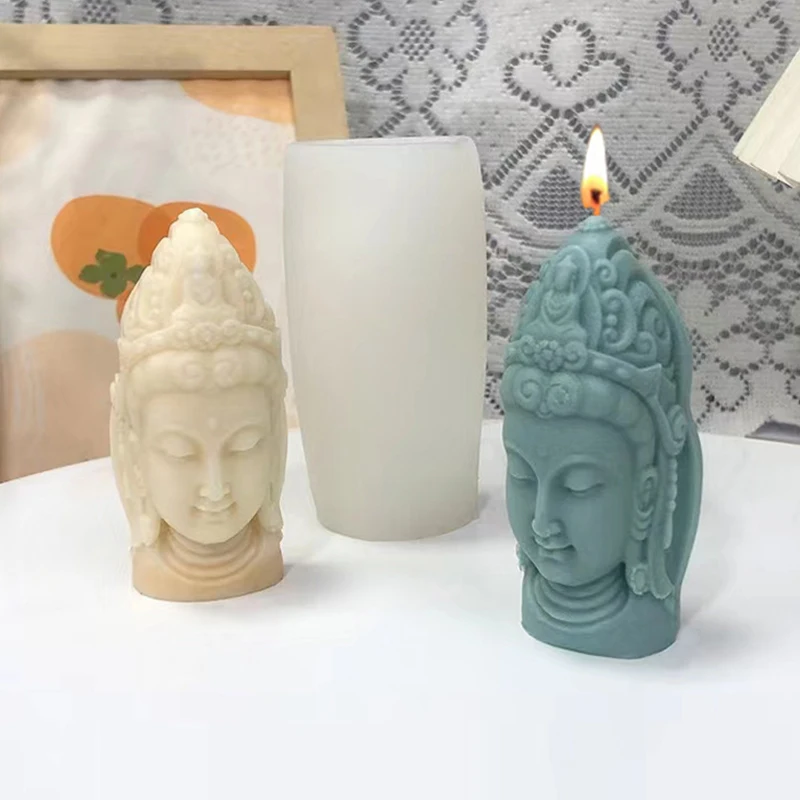 Eine dreidimensionale Buddha-Statue, Duftkerze, Silikonform, DIY zylindrische vierseitige Guanyin-Buddha-Statue, Gipsharz c Image
