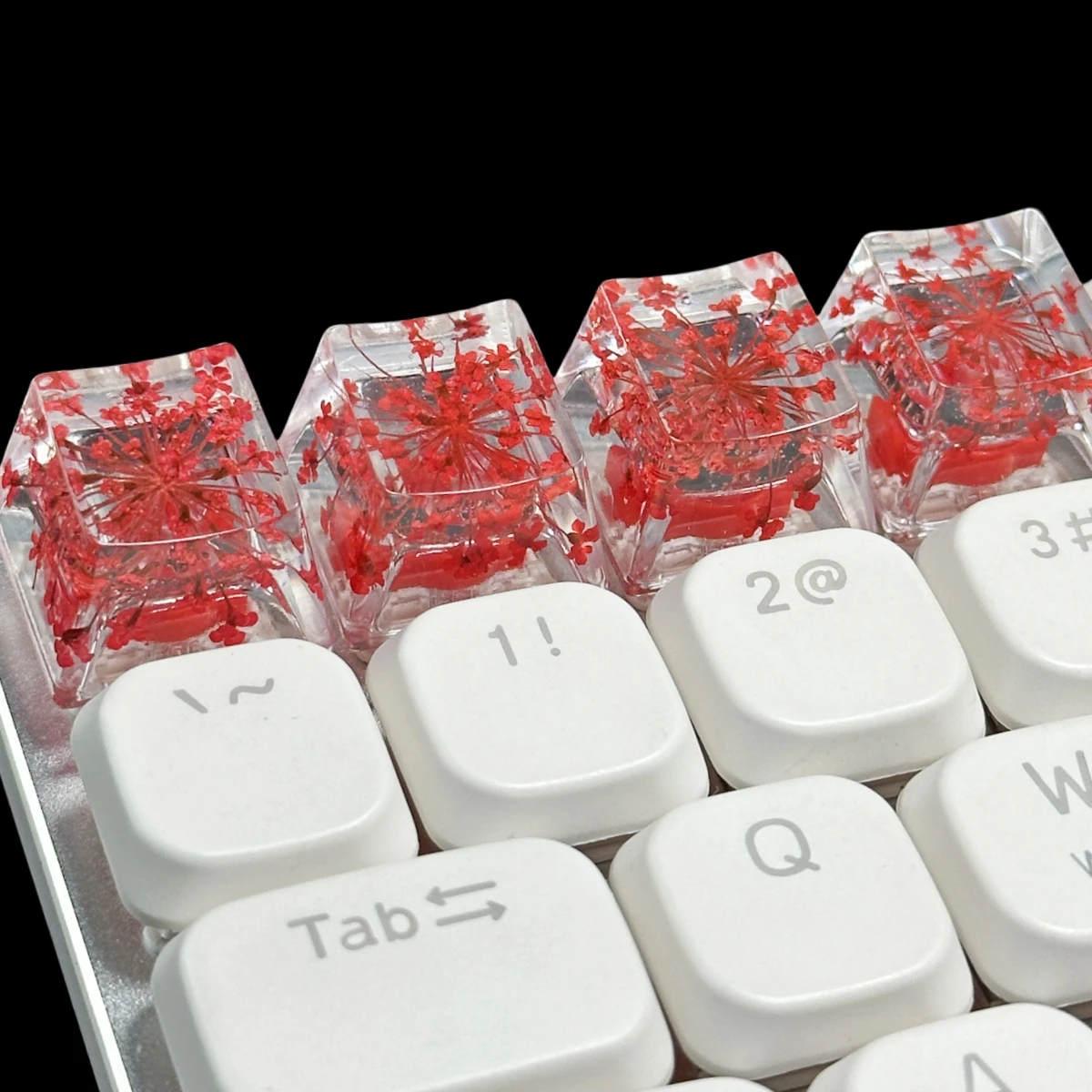 4-teiliges, durchscheinendes, frisches Blumen-Harz-Tastenkappen-Set für mechanische Tastatur, Kreuzachse, PBT-Tastenkappen mit Zubehör, meistverkauft Image