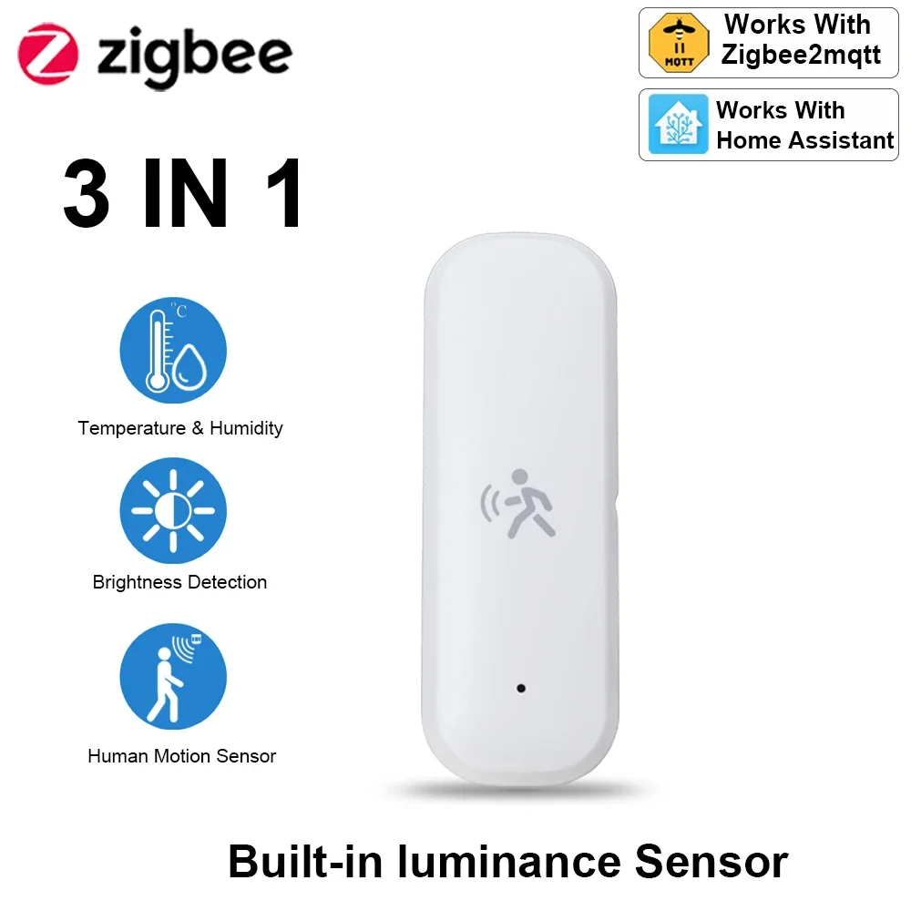 ZigBee Smart Pir Bewegungssensor-Detektor mit Temperatur- und Feuchtigkeitssensor, Sicherheits-Einbrecher, funktioniert mit Home Assistant Image