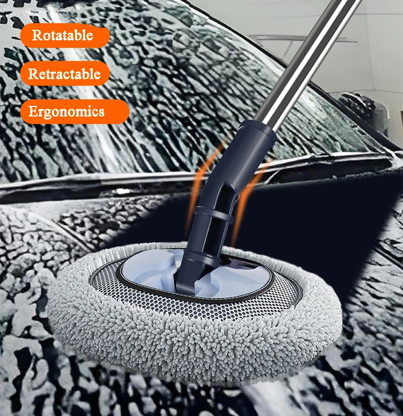 Gebogene Stange, spezielle Teleskop-Autowaschanlage, Mikrofaser-Spin-Mop, beschädigt nicht, Kit Wasborstel Chenille, Mikrofaser 15 ° Abgewinkelt lang Image