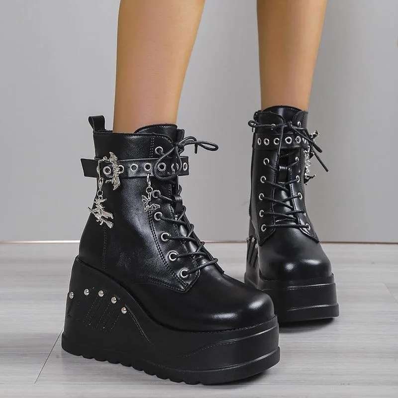 2024 neue Stiefel für Damenmode heißer Verkauf Punk Goth Plattform Heels Wedge Damen stiefel lässig Goth Punk Größe Damenschuhe