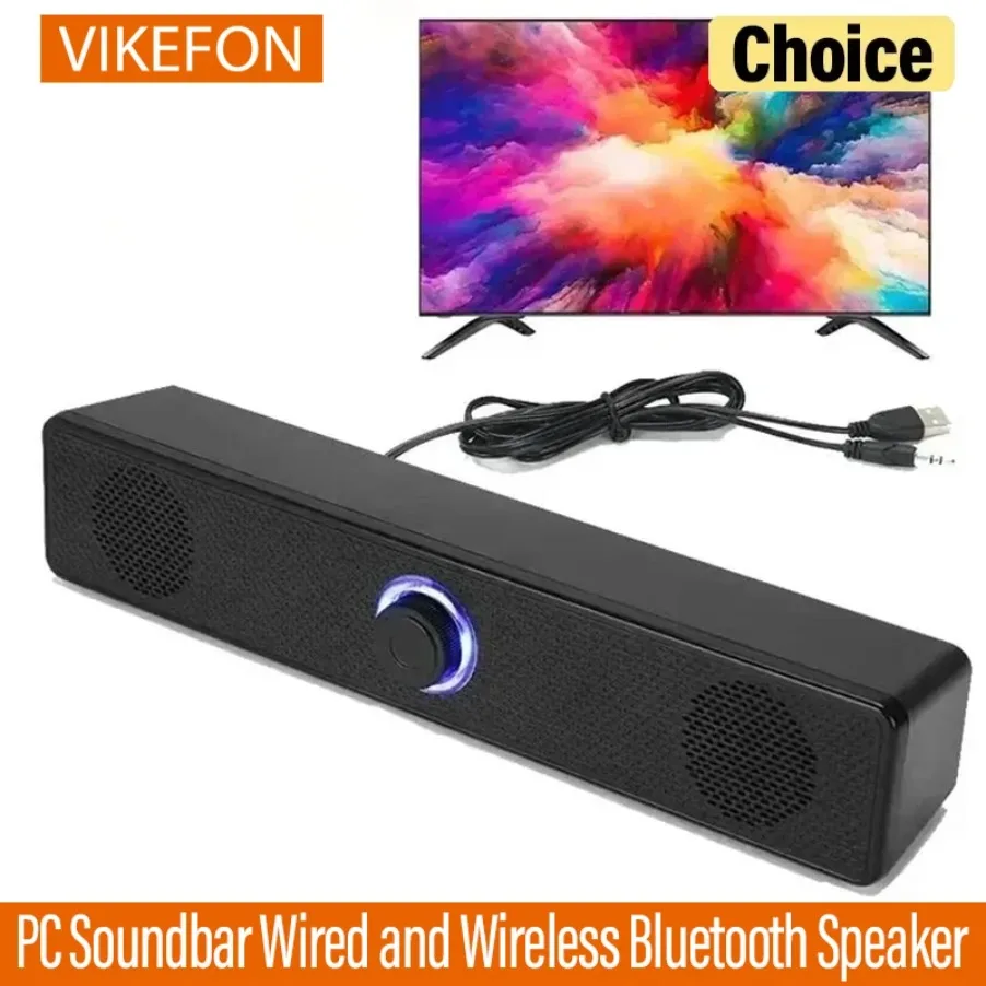 Drahtlose Bluetooth- und PC-Soundbar, kabelgebundener Lautsprecher, USB-betriebene Soundbar für TV, PC, Laptop, Gaming, Heimkino, Surround-Audiosystem Image