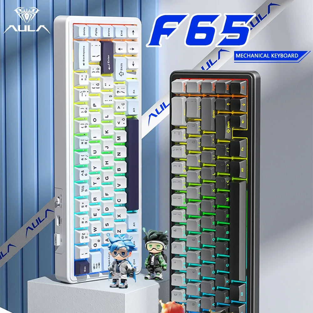 AULA F65 Drahtlose mechanische Tastatur RGB Hot-Swap E-Sport-Gaming-Tastatur 65 % Layout Office Typing Mini-Tastatur für Mac/Win Image