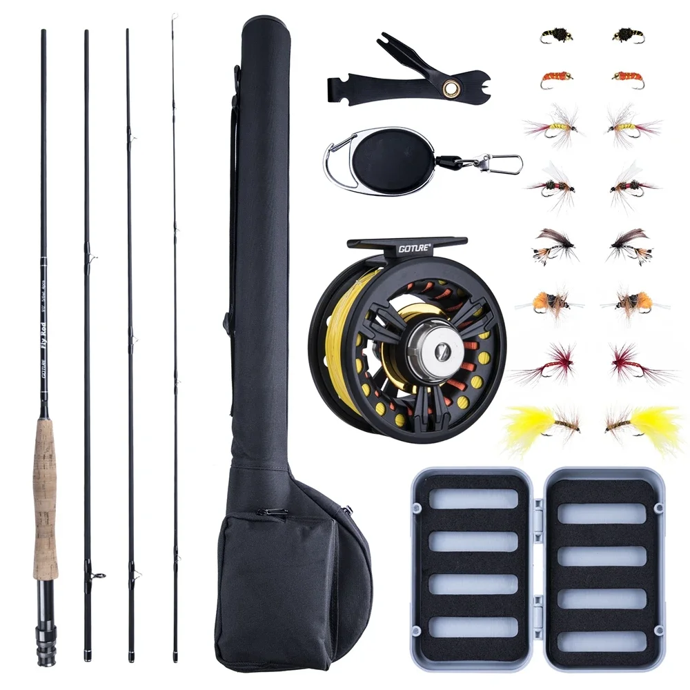 Canna da pesca a mosca Goture portatile 4 pezzi 9FT canna da pesca a mosca da viaggio leggera 30 + 36T fibra di carbonio 5/6wt 7/8wt canna da mosca con tubo