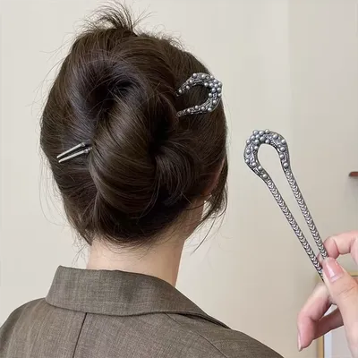 New U Shape Metal Black Hair Pin Stick French Pearl Hair Clips Barrettes For Women Girls Hairstyle