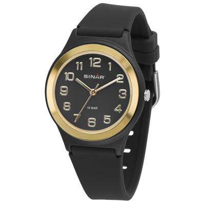 Quarzuhr SINAR, schwarz (schwarz, goldfarben), Armbanduhren, Damen, Armbanduhr, Damenuhr,Jugendliche, Silikonarmband, bis 10 bar wasserd. Image