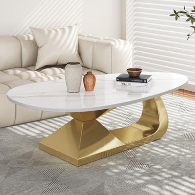 Modern Sintered Stone Tabletop Coffee Table with Stainless Steel Base - Elegant and Durable Living Room Centerpiece
