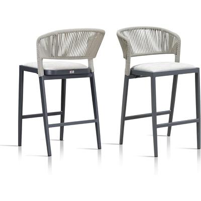PURPLE LEAF Bar Stool Set of 2 Outdoor Rattan Bar Chair with Back Metal Bar Height Stool Wicker Barstool Dark Grey - N/A