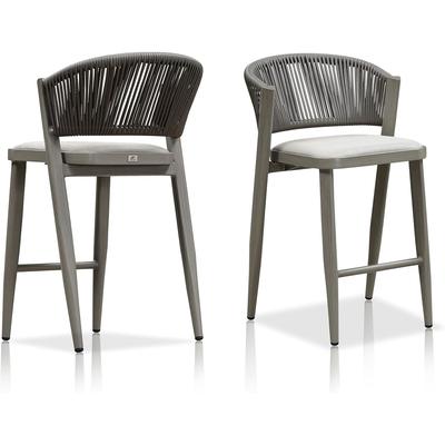 PURPLE LEAF Bar Stool Set of 2 Outdoor Rattan Bar Chair with Back Metal Bar Height Stool Wicker Barstool Dark Grey - N/A