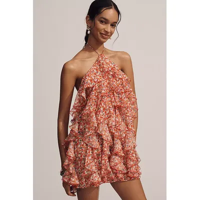 Ronny Kobo Gabriella Halter Ruffled Mini Dress