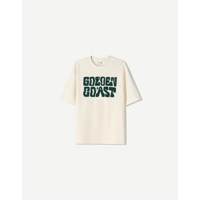 Bershka Printed Short Sleeve Plush T-Shirt Men M Beige