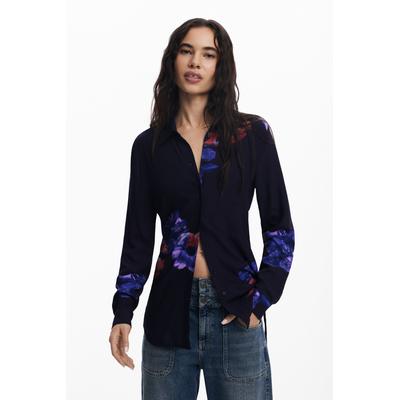 Gathered floral fluid shirt