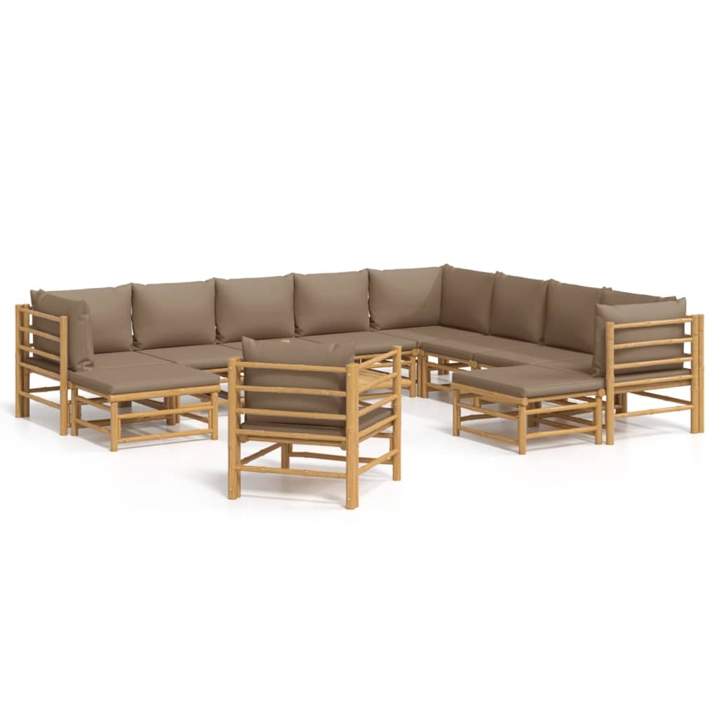 vidaXL 12-tlg. Garten-Lounge-Set mit Kissen Taupe Bambus Image